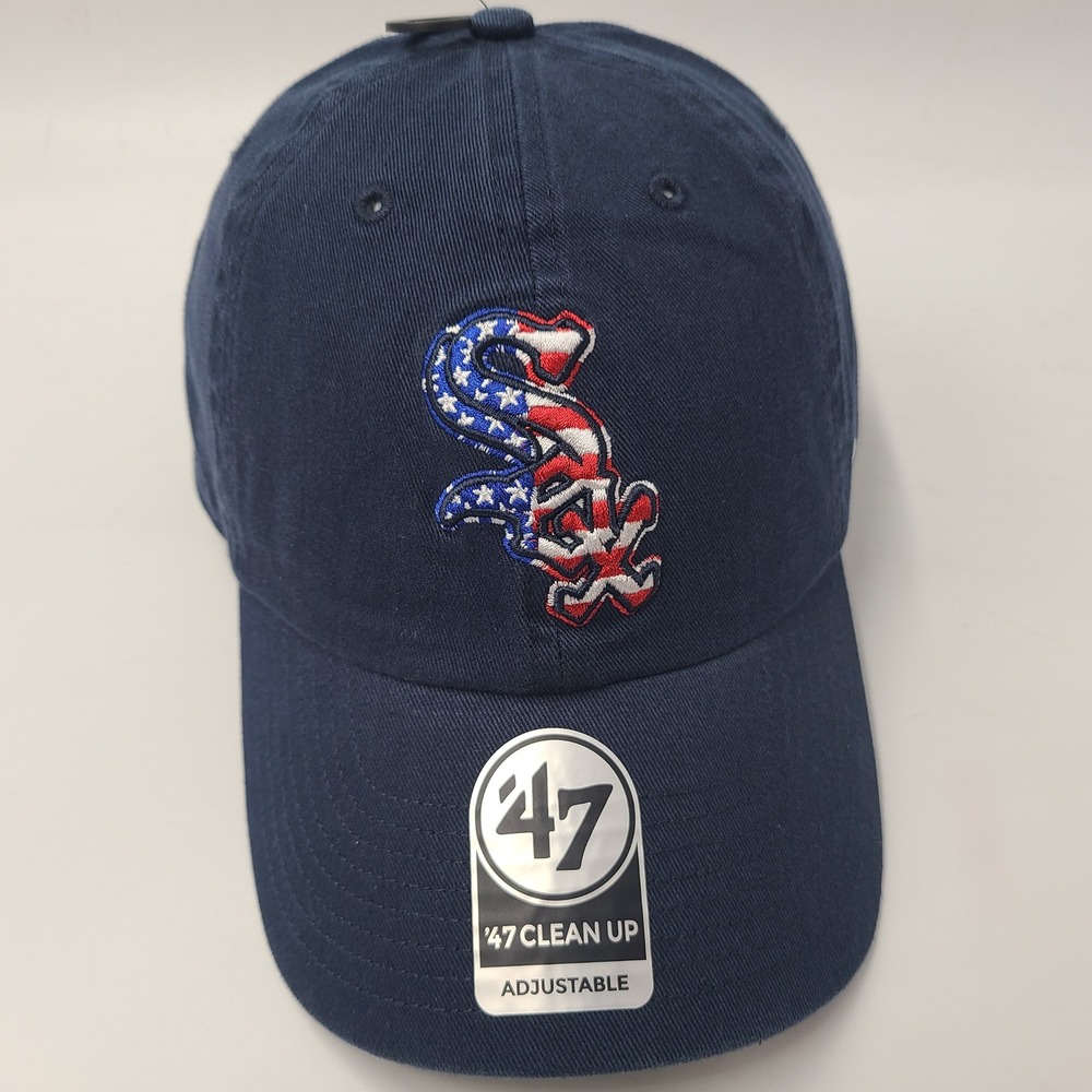 Chicago White‎ Sox Hat Strapback 47 Brand Clean Up Blue Stars & Stripes USA Flag